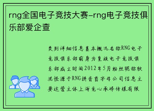 rng全国电子竞技大赛-rng电子竞技俱乐部爱企查